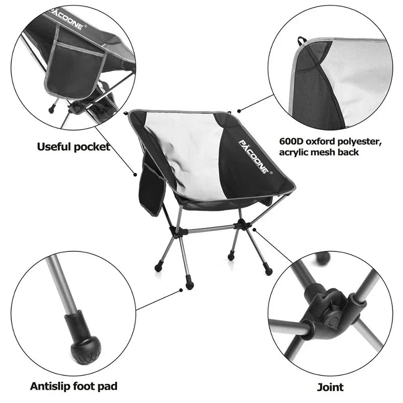 Chaise Lune de Camping Pliable Ultra-Légère – Aluminium 7075 Noire