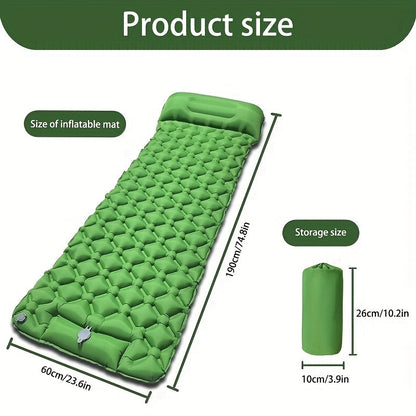 Matelas Gonflable de Camping avec Sac de Transport – 60x190 cm – Vert Militaire