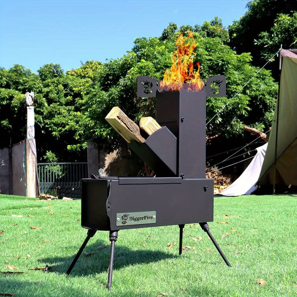 Réchaud Rocket Stove Pliable en Acier Tungstène – À Bois, Survie & Camping – 42x18x55,5 cm