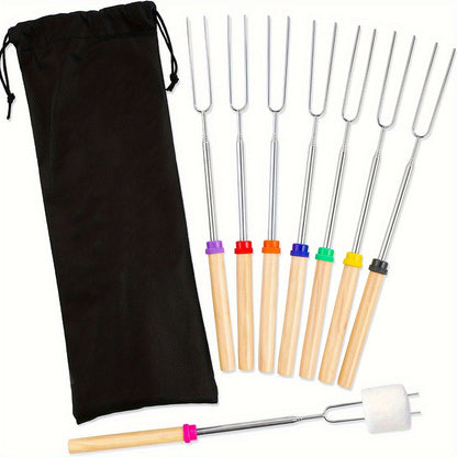 Brochettes Télescopiques Camping – Lot de 8 | Inox & Manche Bois