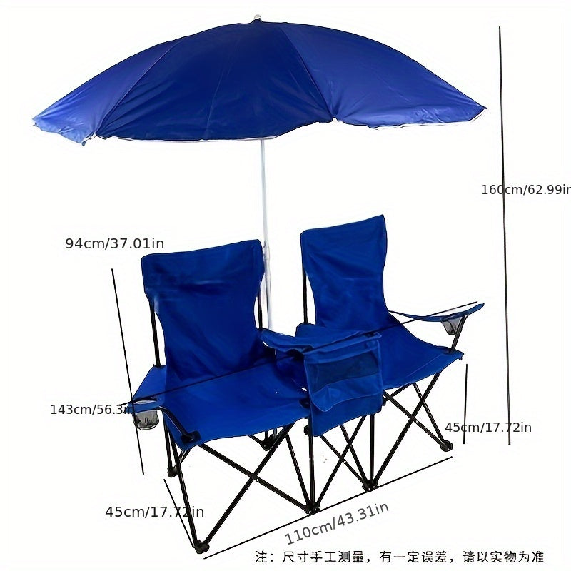 Chaise Double Camping avec Parasol & Glacière – Pliable Adulte