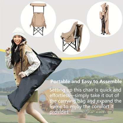 Chaise de Camping Pliable avec Pare-Soleil – Acier Inoxydable Kaki