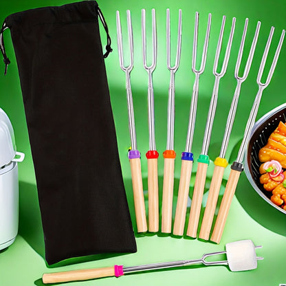 Brochettes Télescopiques Camping – Lot de 8 | Inox & Manche Bois