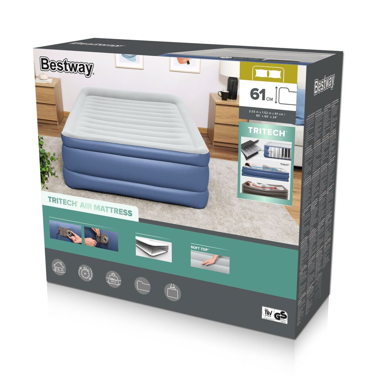 Matelas Gonflable Bestway Double avec Pompe Intégrée – 203x152x61 cm