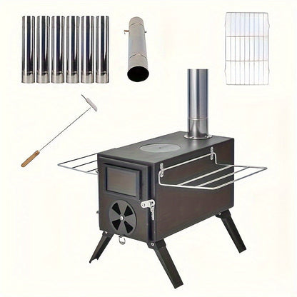 Poêle à Bois Portable Camping en Fer avec Cheminée – Cuisine & Chauffage