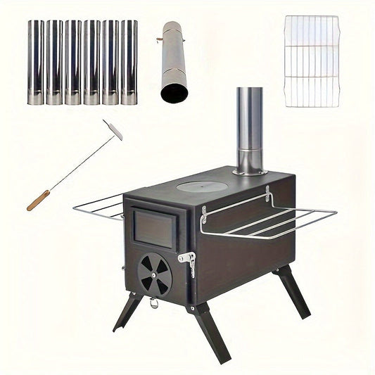 Poêle à Bois Portable Camping en Fer avec Cheminée – Cuisine & Chauffage