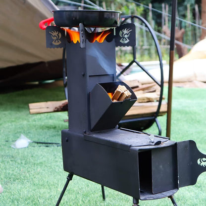 Réchaud Rocket Stove Pliable en Acier Tungstène – À Bois, Survie & Camping – 42x18x55,5 cm