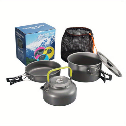 Kit Popote Aluminium 3 Pièces Camping - Casserole, Poêle & Bouilloire
