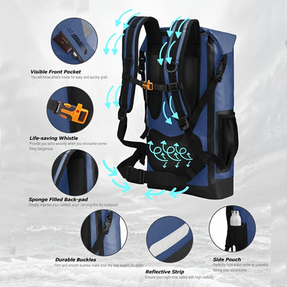 Sac à Dos Étanche PVC 30–40L – Pliable | Camping & Randonnée