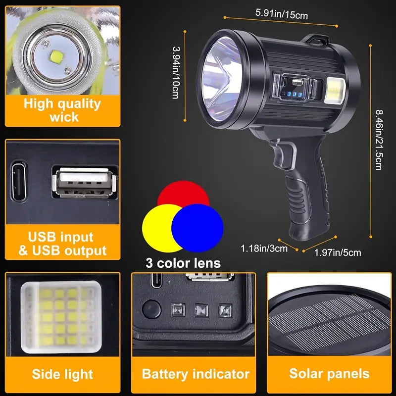 Lampe Torche Rechargeable Camping - 3 Modes & 4 Filtres Couleur