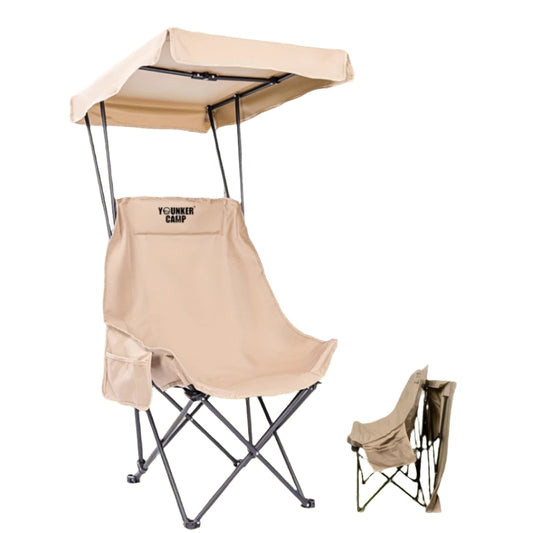 Chaise de Camping Pliable avec Pare-Soleil – Acier Inoxydable Kaki