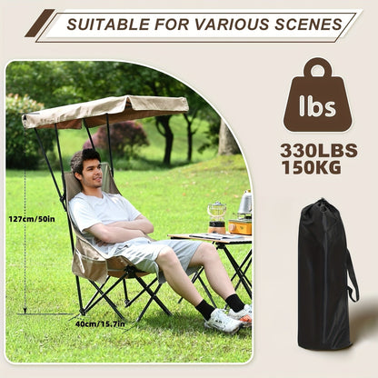 Chaise de Camping Pliable avec Pare-Soleil – Acier Inoxydable Kaki