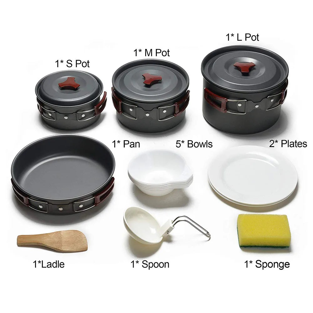 Kit Cuisine Camping 14 Pièces Inox – Pour 3 à 5 Personnes