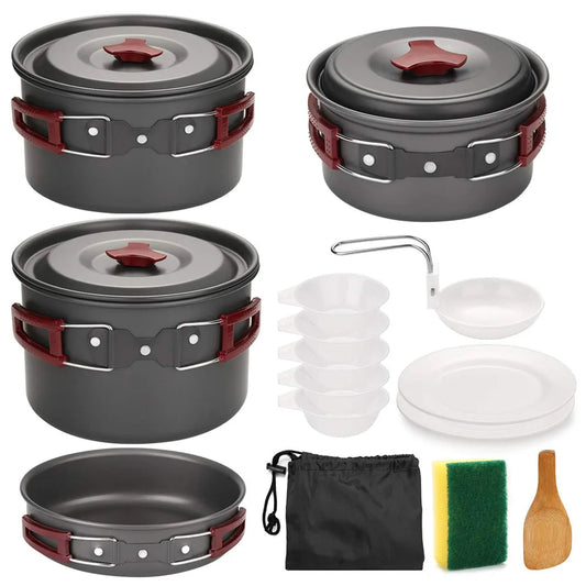 Kit Cuisine Camping 14 Pièces Inox – Pour 3 à 5 Personnes
