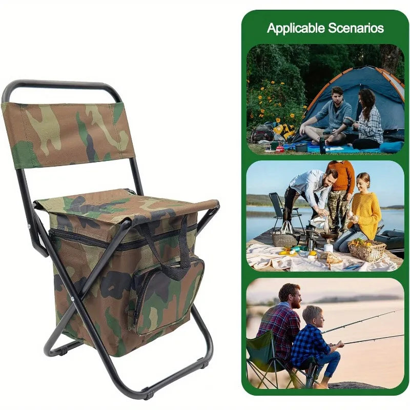 Chaise de Camping, Pêche Pliable avec Glacière Intégrée – Légère & Portable