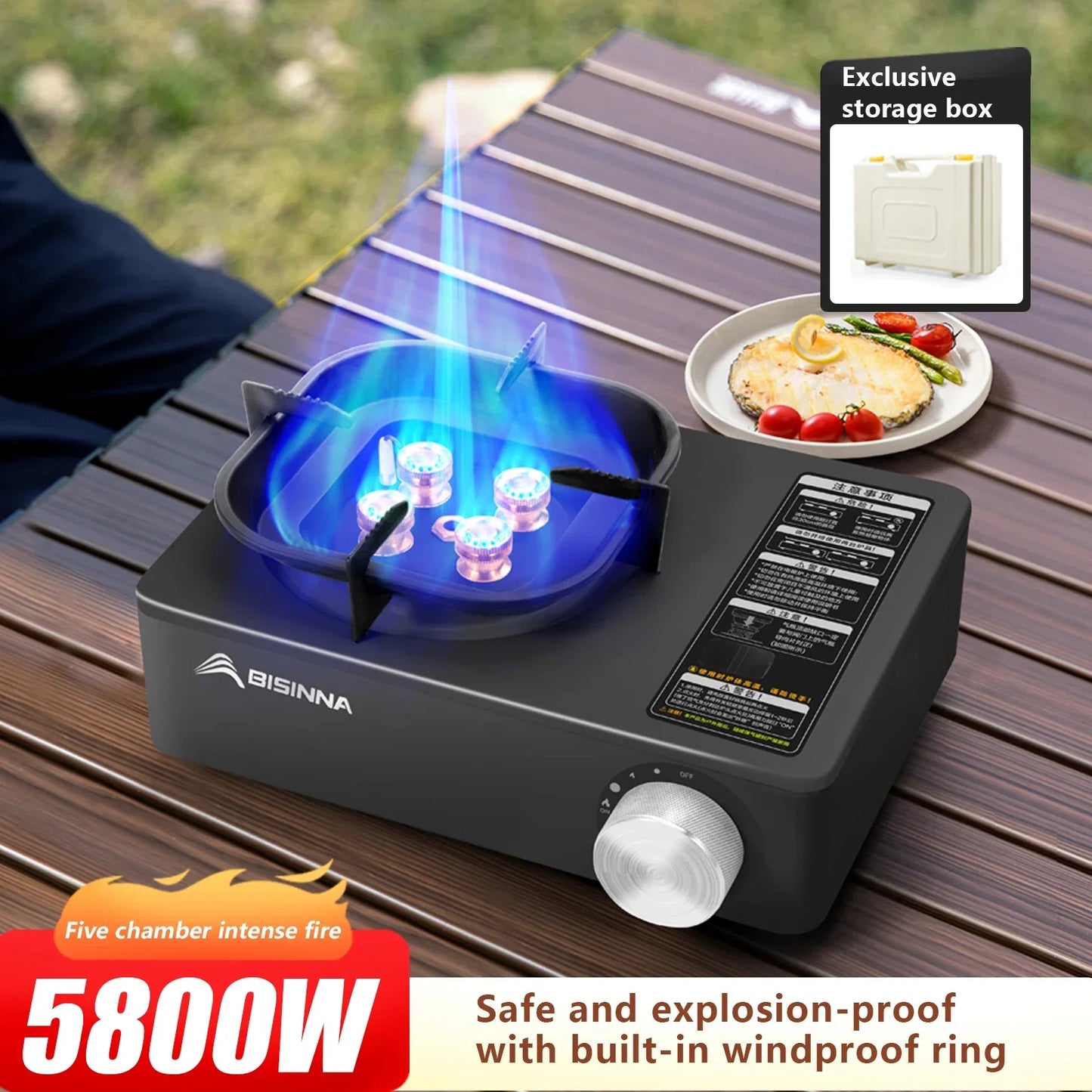 Réchaud Gaz Camping 5800W Windproof – Protection Surpression Intégrée