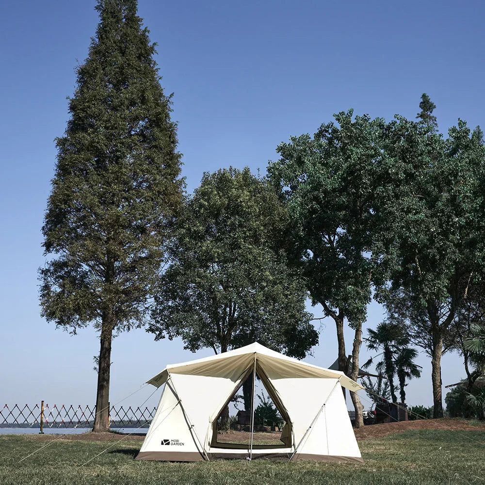 Tente de Camping Glamping Coton 3 Personnes Double Couche Imperméable – Ivoire
