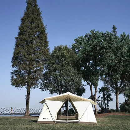 Tente de Camping Glamping Coton 3 Personnes Double Couche Imperméable – Ivoire
