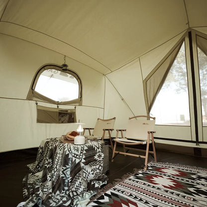Tente de Camping Glamping Coton 3 Personnes Double Couche Imperméable – Ivoire