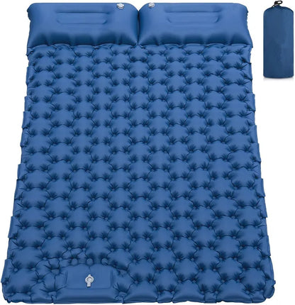 Matelas Gonflable Double Camping Étanche avec Oreillers Intégrés – Bleu Marine