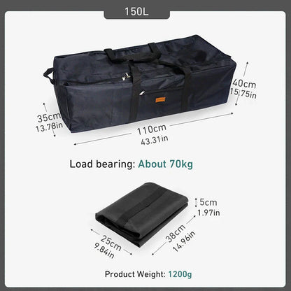 Sac de Rangement Camping Pliable 150L Étanche – Oxford 1680D | Noir