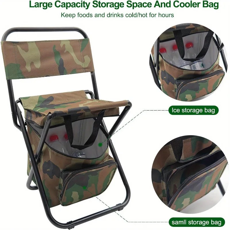 Chaise de Camping, Pêche Pliable avec Glacière Intégrée – Légère & Portable