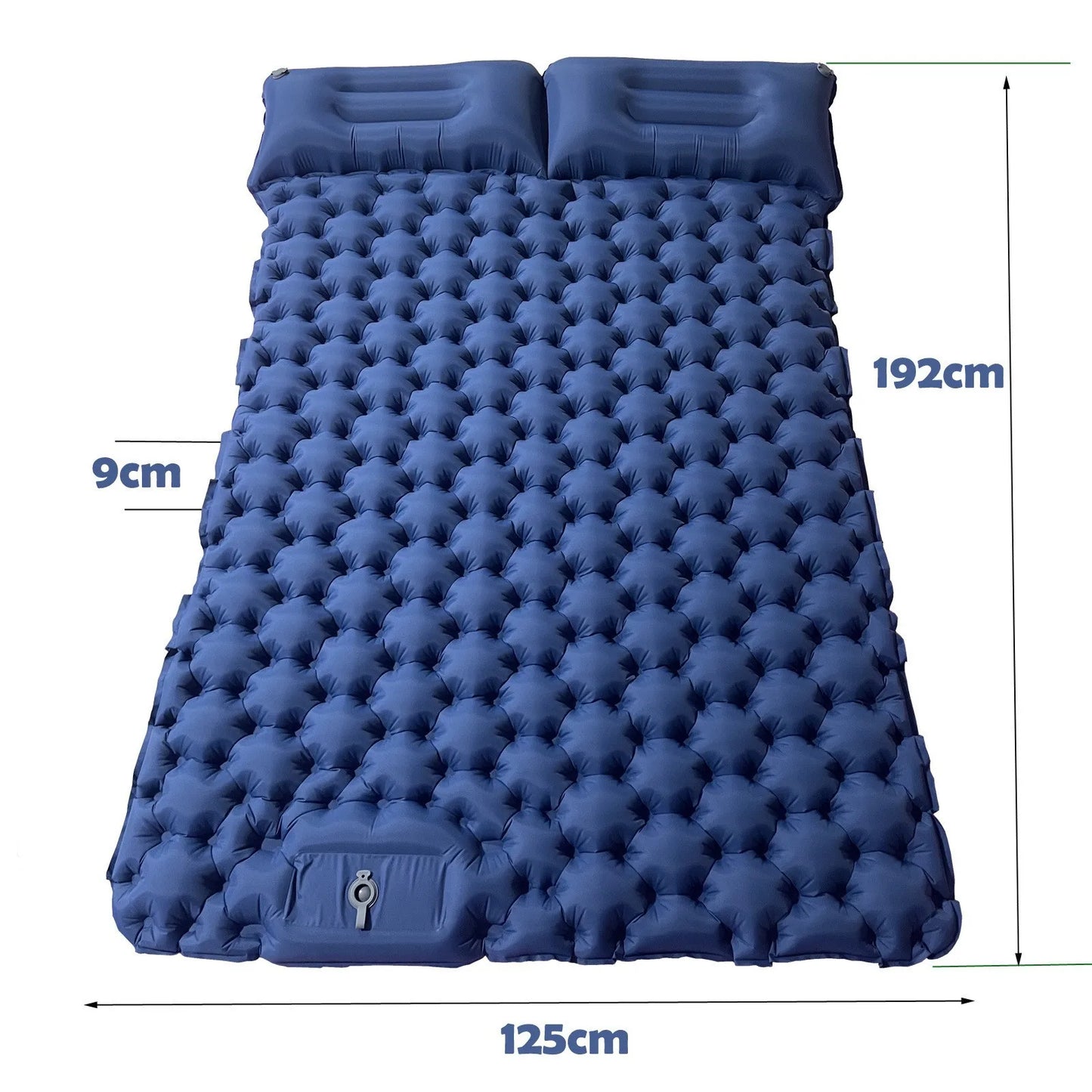 Matelas Gonflable Double Camping Étanche avec Oreillers Intégrés – Bleu Marine