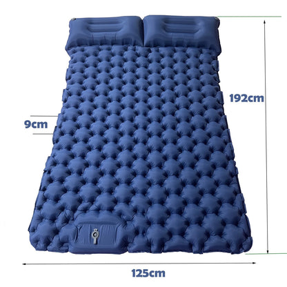Matelas Gonflable Double Camping Étanche avec Oreillers Intégrés – Bleu Marine