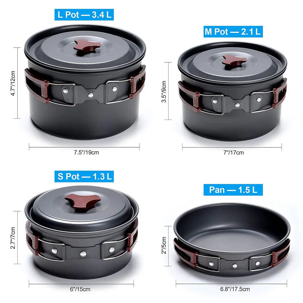 Kit Cuisine Camping 14 Pièces Inox – Pour 3 à 5 Personnes