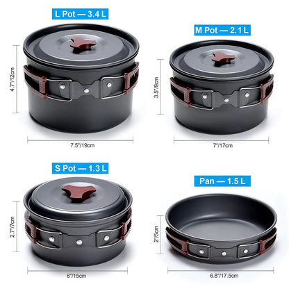 Kit Cuisine Camping 14 Pièces Inox – Pour 3 à 5 Personnes