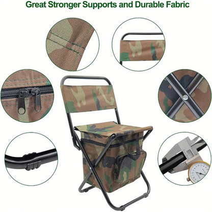 Chaise de Camping, Pêche Pliable avec Glacière Intégrée – Légère & Portable