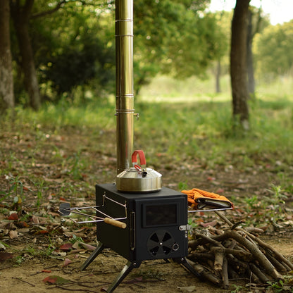 Poêle à Bois Portable Camping en Fer avec Cheminée – Cuisine & Chauffage
