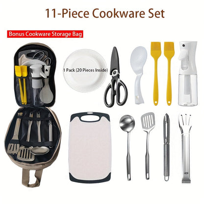 Kit Cuisine Camping 11 Pièces – Batterie Complète avec Sac de Transport