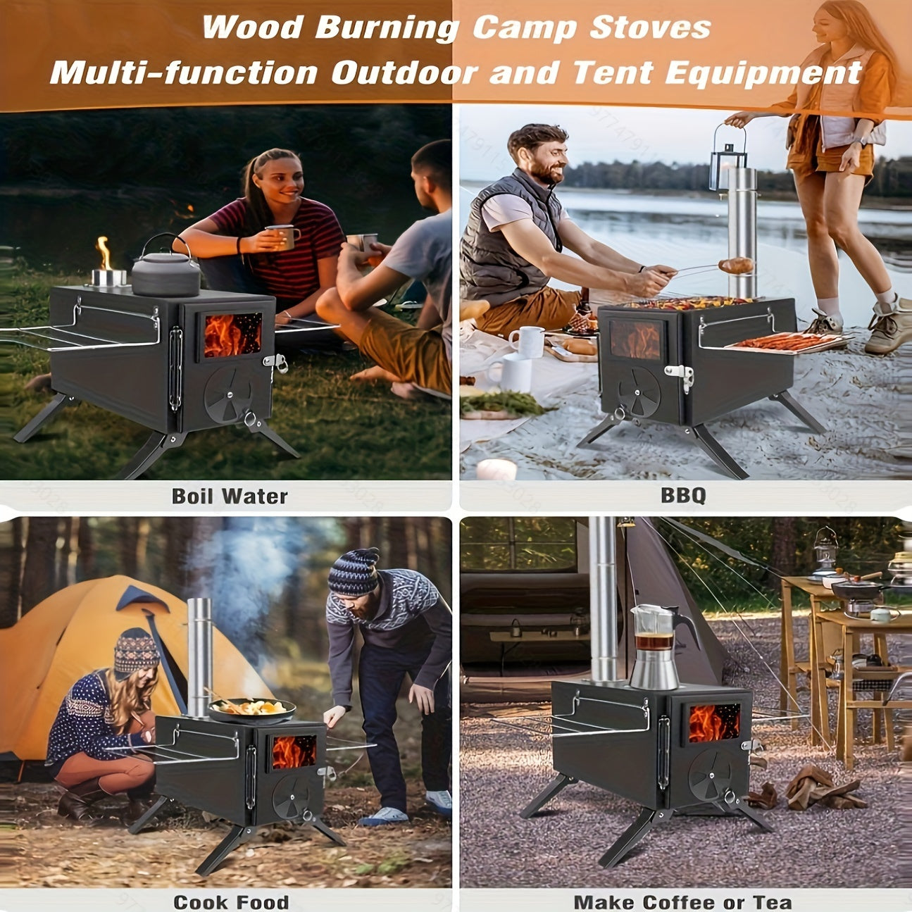 Poêle à Bois Portable Camping en Fer avec Cheminée – Cuisine & Chauffage