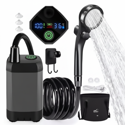 Douche de Camping Portable 6000 mAh – Pompe Électrique Rechargeable avec Écran LED