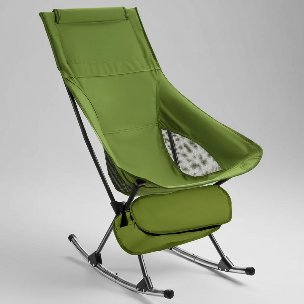 Chaise berçante de camping pliante verte sur fond gris
