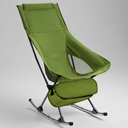 Chaise berçante de camping pliante verte sur fond gris