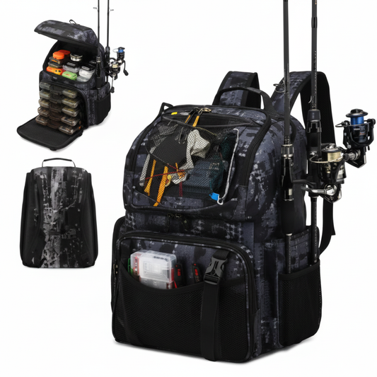 Sac à Dos de Pêche 45L – Multifonction, Porte‑Cannes, Housse de Pluie, Compartiment Isotherme