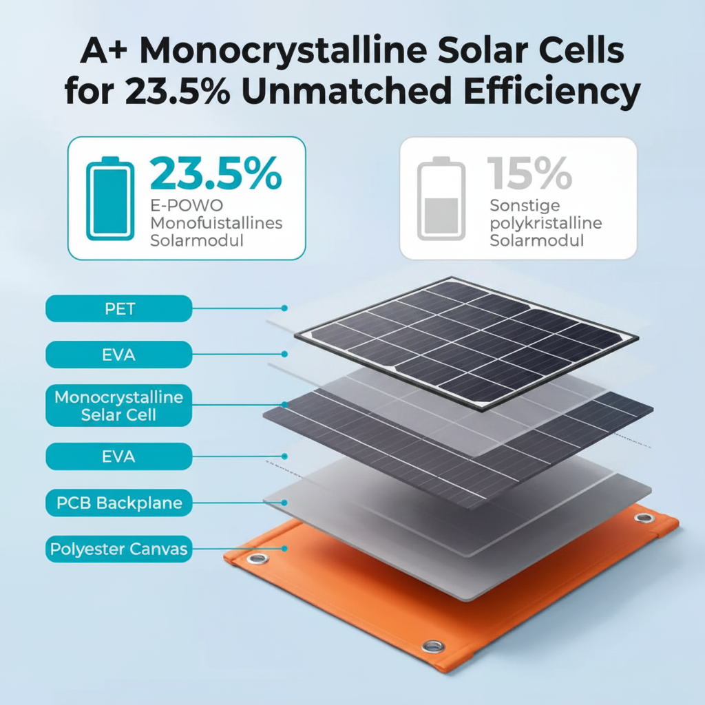 Panneau Solaire Pliable Monocristallin – 23,5% d'Efficacité | Ultra-Léger 0,75 kg