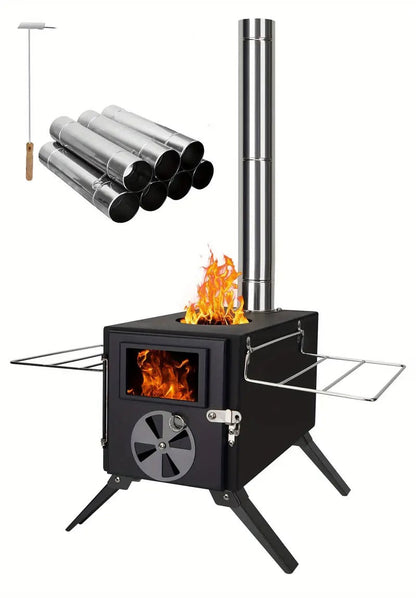 Poêle à Bois Portable Camping en Fer avec Cheminée – Cuisine & Chauffage