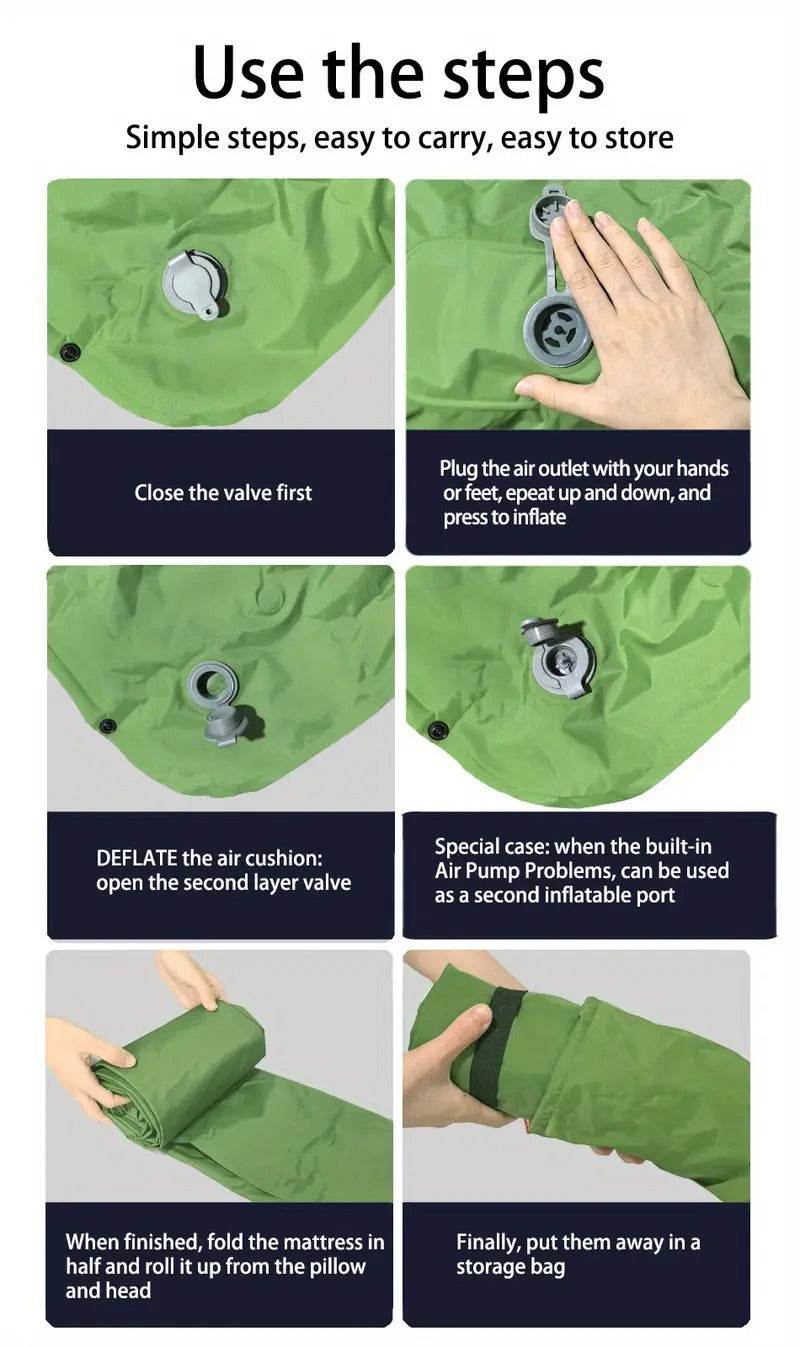 Matelas Gonflable de Camping avec Sac de Transport – 60x190 cm – Vert Militaire