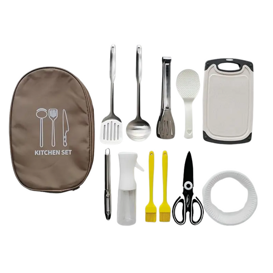 Kit Cuisine Camping 11 Pièces – Batterie Complète avec Sac de Transport